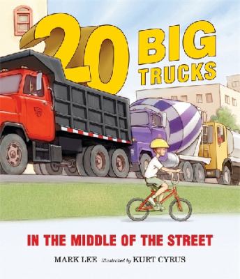 20 big trucks in the middle of the street /
