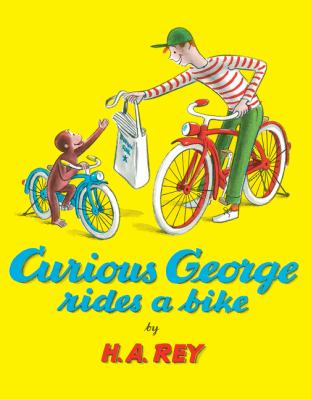 Curious George rides a bike.