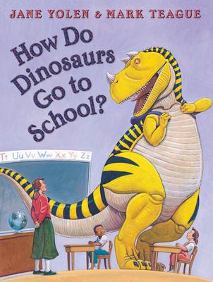 How do dinosaurs go to school? /